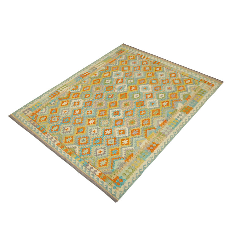 Tapis géométrique en laine rouille bleue 8 pi 11 po x 11 pi 11 po Kelvis