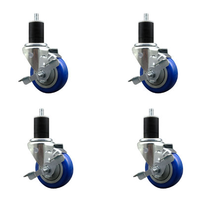 3.5 Inch SS Red Poly Swivel 1-3/4 Inch Expanding Stem Caster Set with Brake SCC