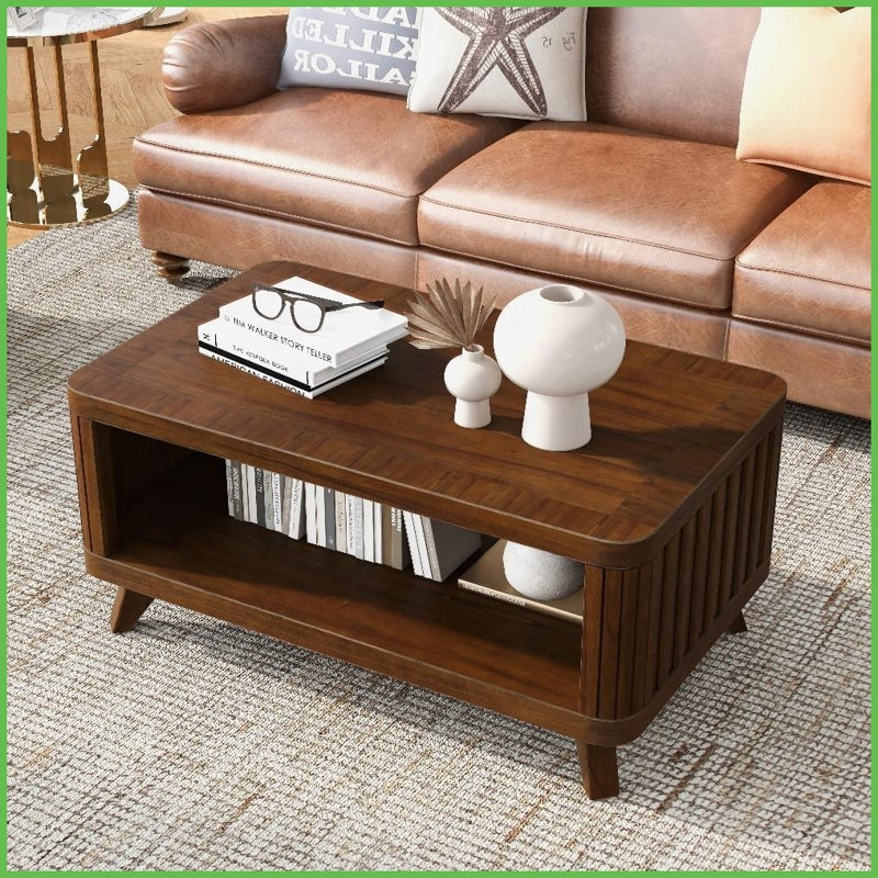 Table basse rectangulaire en placage de bois pour le salon, rangement spacieux et amp; Assemblage facile, Espresso
