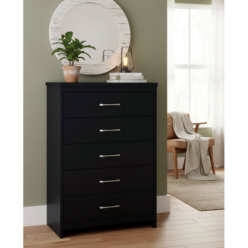 Commode 5 tiroirs Selena Slide Logic, Noir, noir, noir, noir