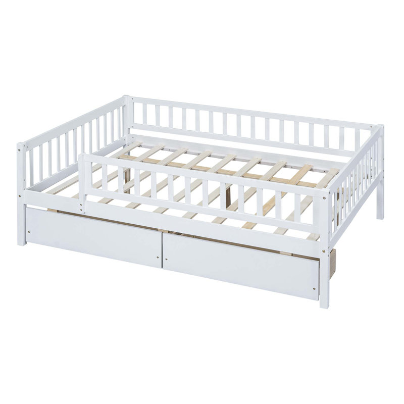 Kallel Daybed with Two Drawers and Guardrails, Twin, White