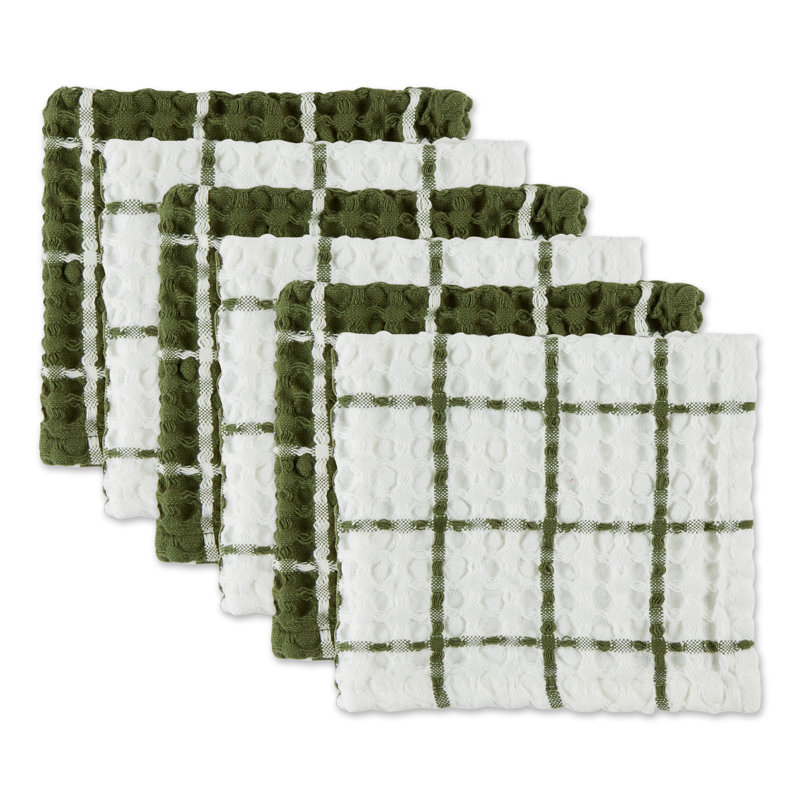 Cotton Checkered Waffle Dish Cloth Kitchen Towel, Sage