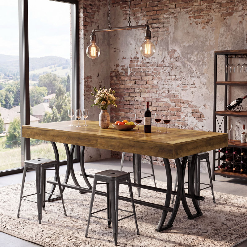 Table de bar 63 po avec repose-pieds en métal, grande table de pub rectangulaire de hauteur industrielle, unité de bar pour la cuisine