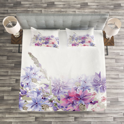 Ebern Designs Frechette Floral Bedspread with Pillow Shams and Pillowcases
