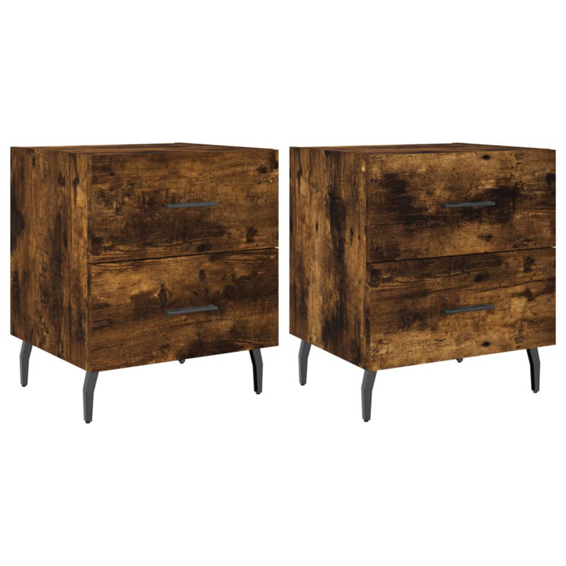 Roshawna 40cm W Iron Bedside Table, Smoked Oak