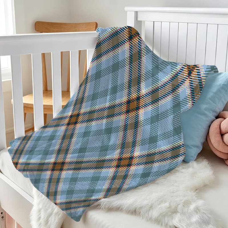 Jeté en flanelle bleue ultra douce, imprimé tartan sur fond uni, Throw 30" x 40"