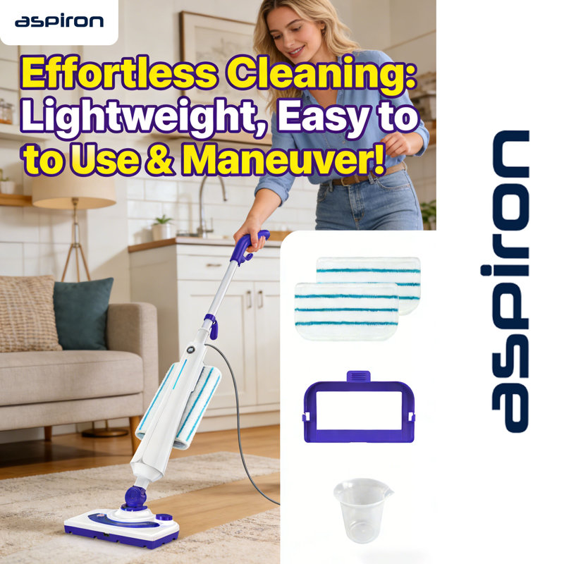 Nettoyeur à vapeur professionnel 1300W, nettoyeur à vapeur 25S à chauffage rapide avec chambre à détergent, 2 tampons lavables légers et polyvalents pour bois franc, carrelage, tapis et revêtement