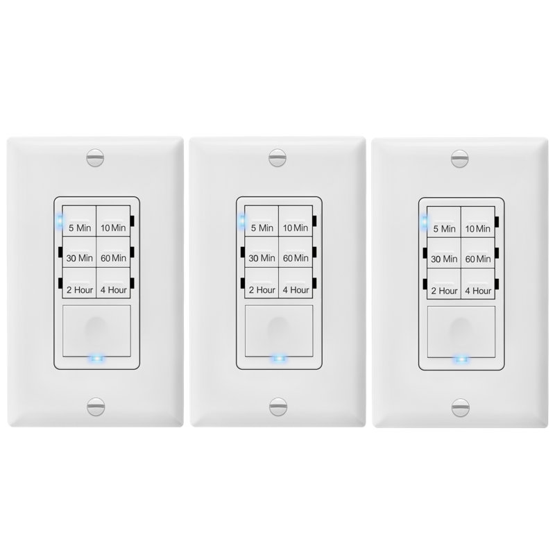 Interrupteur de minuterie à compte à rebours préréglé 4 heures 7 boutons Enerlites - blanc, avec plaque murale (paquet de 3)