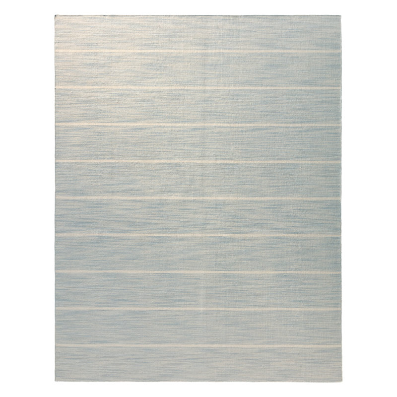 Tapis bleu / beige en laine tissé à plat à la main Aldine, Rectangle 8 pi 10 po x 11 pi 9 po