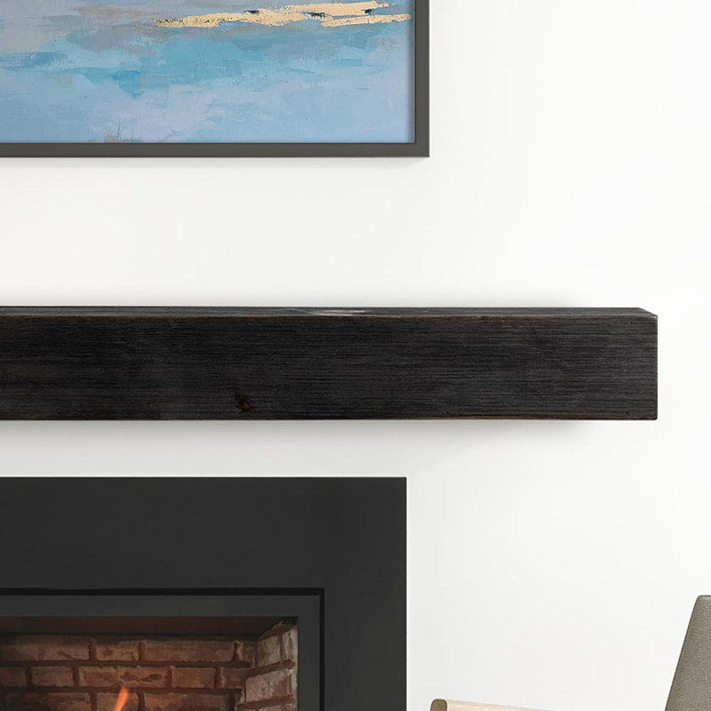 Eastport Rustic Wooden Fireplace Mantel Shelf In Sable Finish With Natural Distressing And Knots, Pine Wood, 48" L