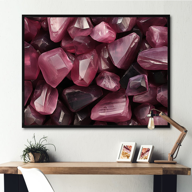 Pierres zen mauve saphir mauve - pierre spirituelle, art mural, Cadre flottant noir, H 24 po x l 32 po x P 1 po
