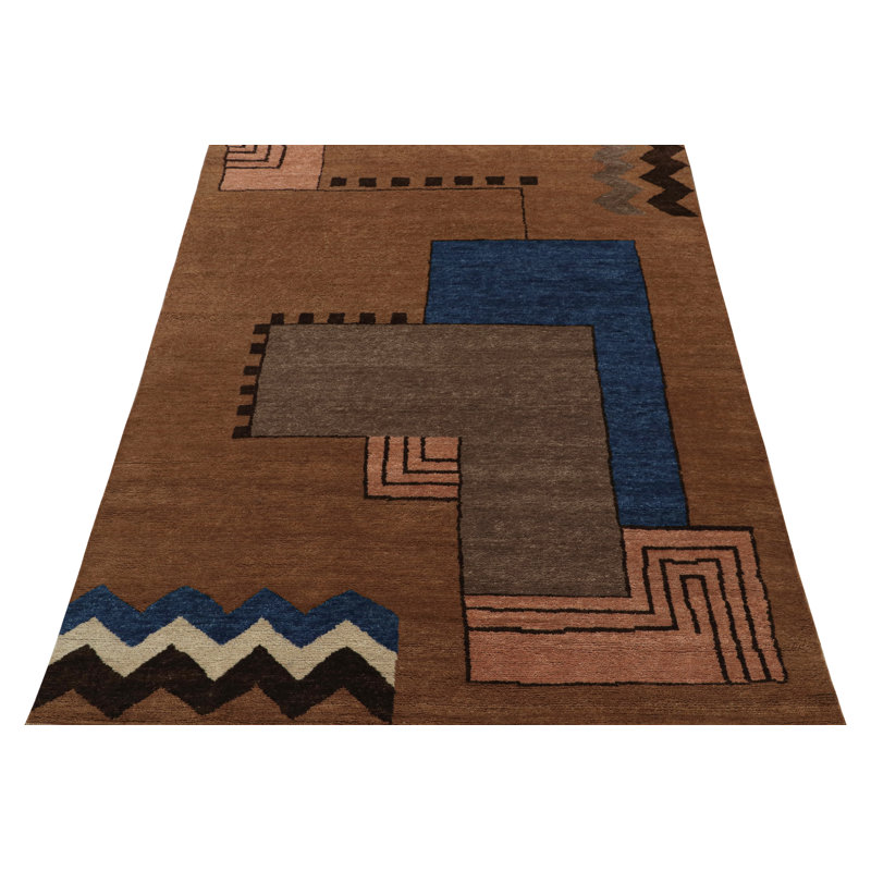 Art Deco Hand Knotted Wool Geometric Area Rug, Rectangle 5' x 8'
