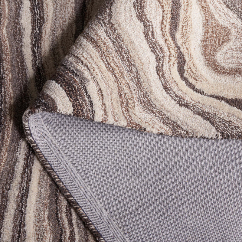 Jamarin Hand Tufted Wool Cotton Abstract Rug in Brown/Ivory, Rectangle 5' x 8'