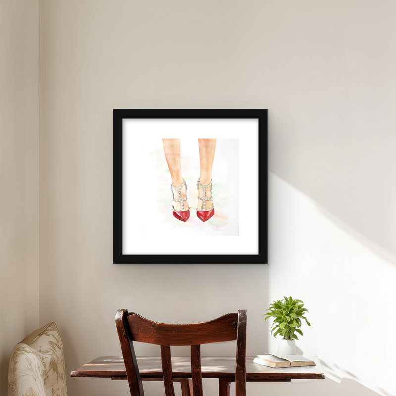 Rouge à talons hauts cloutés - femme romantique, impression encadrée, Noir