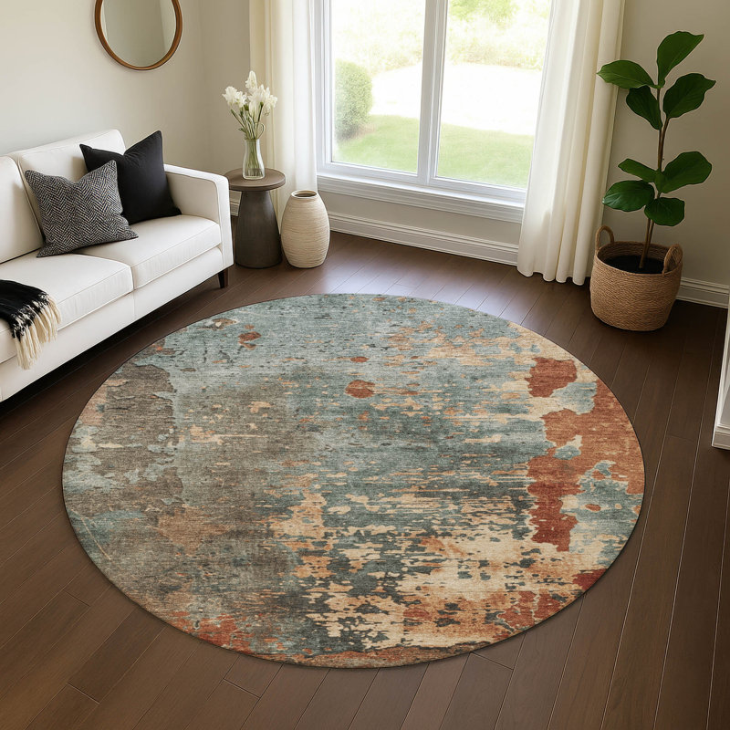 Premium Machine Washable Mehara AMF1702 Abstract Rug, Round 8'