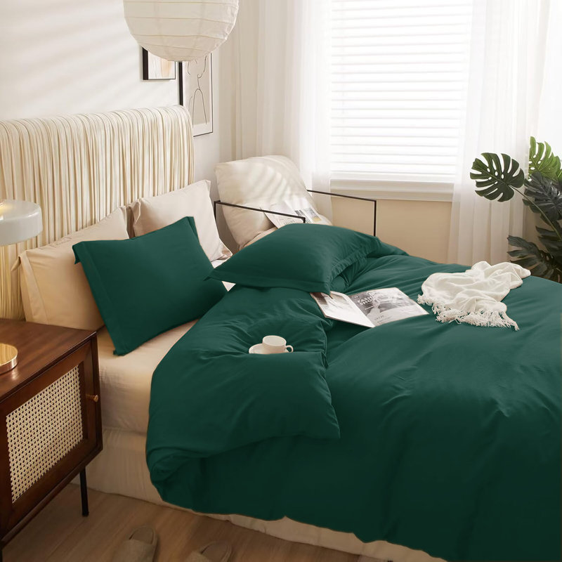 Ultra Soft 3-Piece Dyed Duvet Cover Set With Pillowcases, Emerald, Super King Duvet Cover + 2 Standard Pillowcases