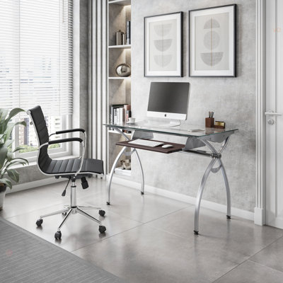 Bureau d'ordinateur avec plateau coulissant en verre transparent Techni mobili Contempo