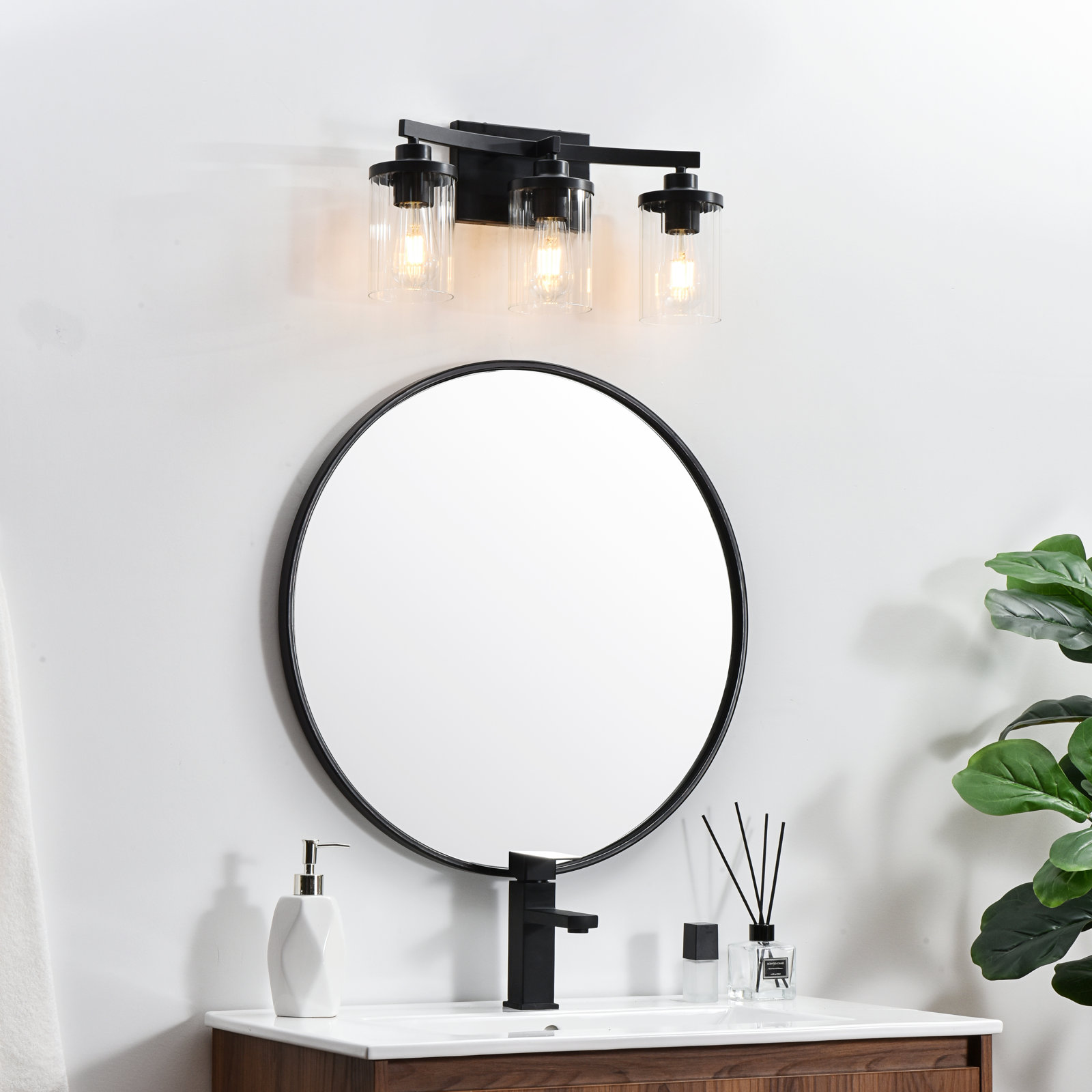 Dariela Dimmable Vanity Light, Black, 10" H x 18" W x 18" D, 3 Lights