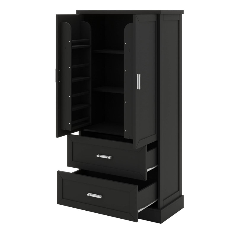 Grande armoire de rangement avec 2 portes, 2 tiroirs, 4 tablettes de rangement à 4 niveaux pour chaque porte, tablette réglable