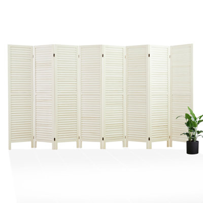 Folding Louvered Wood Screen - 5.6 Ft Room Divider with Double Hinges for Home & Office