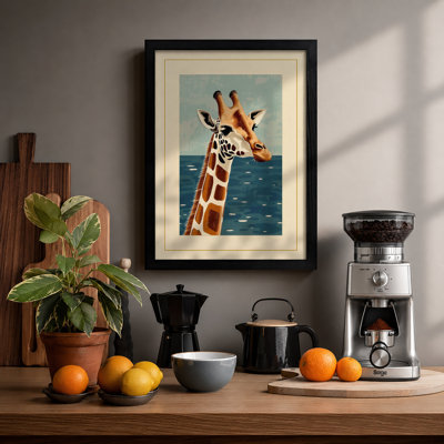 Giraffe Emerges Coastal - Framed Print