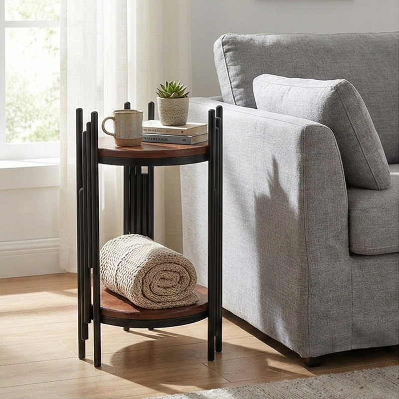 Table de bout à trois pieds en bois massif avec rangement Azaela, H 23,62 po x l 11,81 po x P 11,81 po, Noir