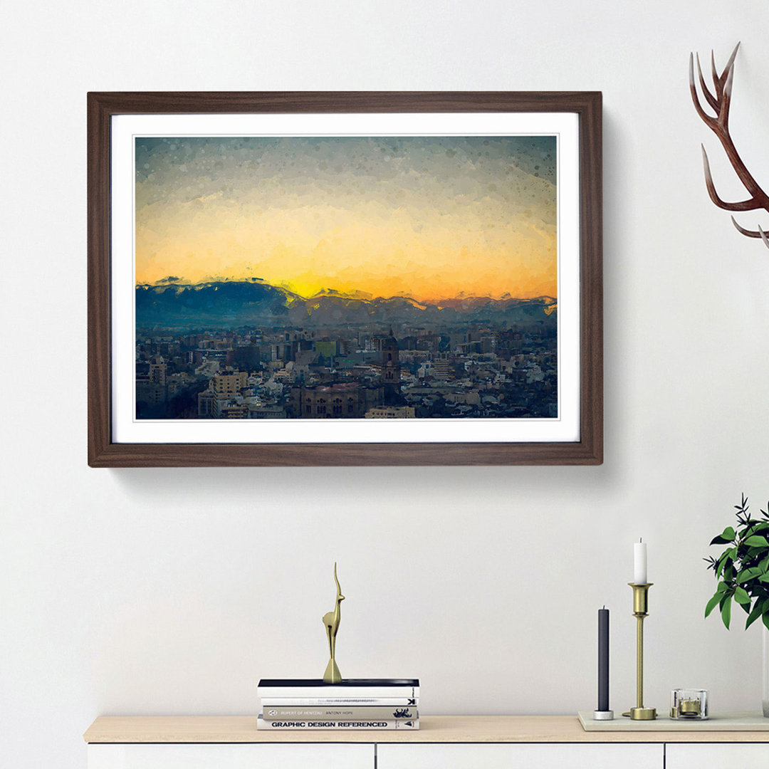 Sunset over Malaga in Spain in Abstract - Framed Print