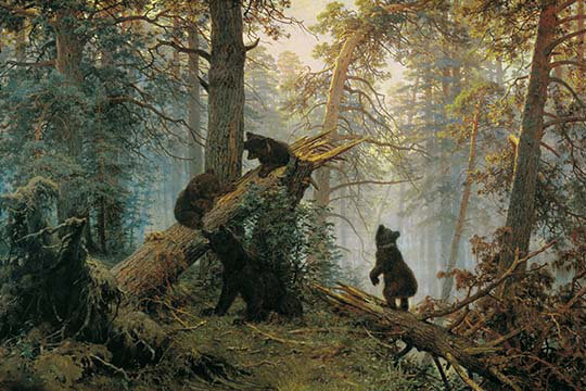 «Bears in The Forest Morning» - 1 impression, H 24 po x l 36 po x P 1,5 po