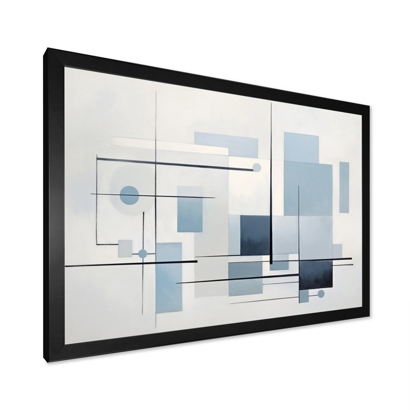 «Grey suprématisme géométrique II» - Art abstrait, Cadre photo noir, H 16 po x l 32 po x P 1 po