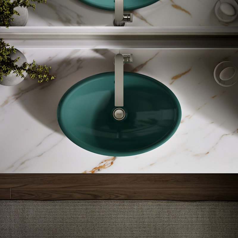Iron Plains Metal Oval Vessel Bathroom Sink with Overflow, Black 'n Tan