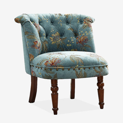 American Style Blue Fabric Accent Chair with Birch Frame for Home Use