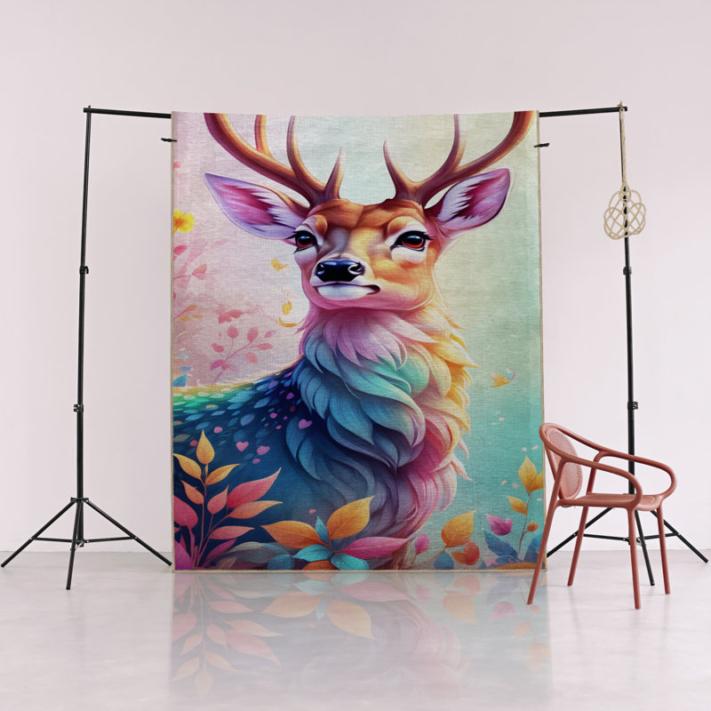 Tapis décoratif moderne multicolore à motif de cerf abstrait à motif de cerfs, Tapis de couloir 3 pi 3 po x 9 pi 10 po