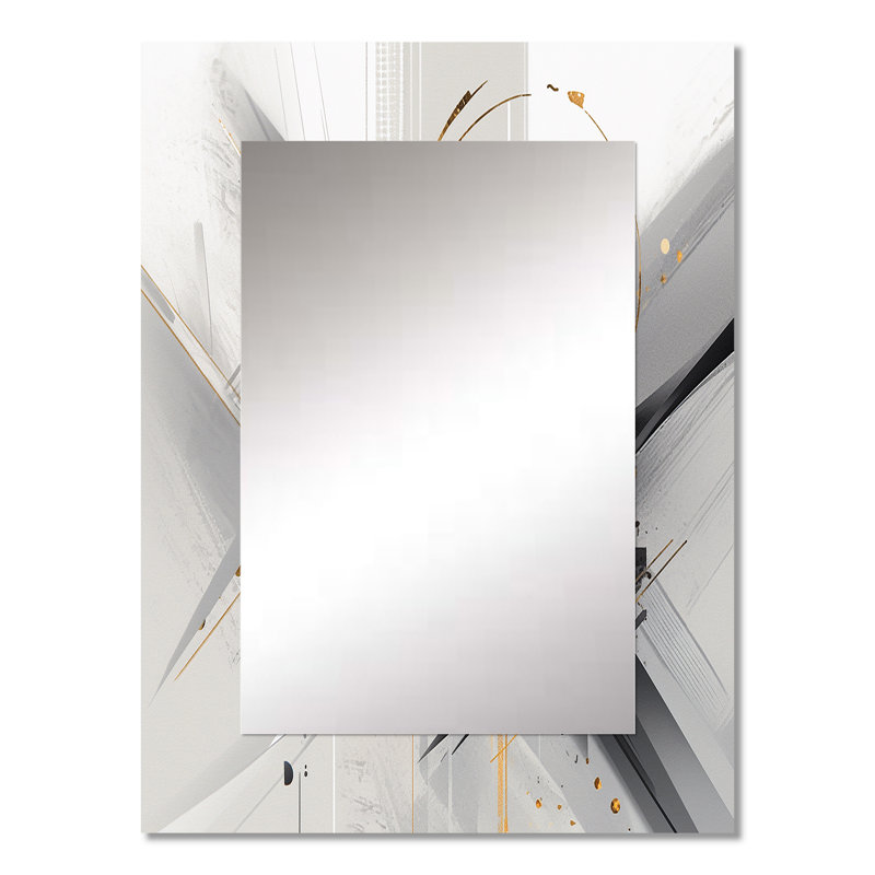 Black Gold Multifaceted Whirls III - Cubism Decorative Mirror, Modern Wall Mirror, Printed Metal Art, 32" x 24"