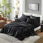 Drap-housse noir luxueux 100% satin, 7 pièces, froissé, doux pour la peau, - 1 plat, 2 ajustés, 4 taies d'oreiller, surface lisse, réduit les bris,