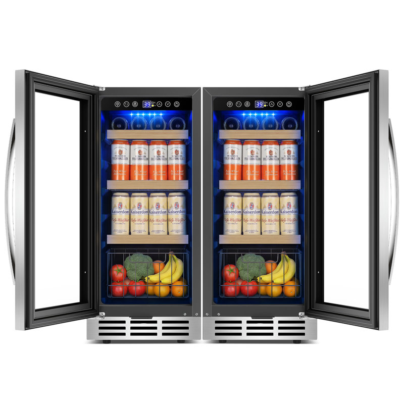 Tittla 30" Beverage Refrigerator Bundle (Two 15" Units), 330-Can Built-in Split Drink Cooler with Reversible Doors, Silver