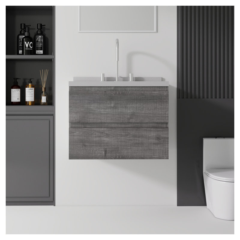 Meuble-lavabo flottant 24 po avec lavabo à finition grise 24 po avec armoire à fermeture en douceur