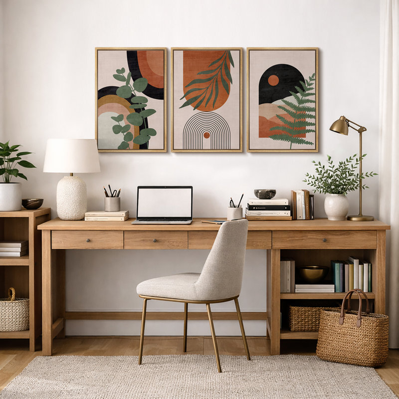 «Mid Century Modern Boho», Southwestern Desert Jungle, H 36 po x l 72 po, Cadre naturel flottant