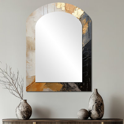 Minimalisme chrome doré et poteries noires - décor de miroir mural unique en forme de spirale abstraite