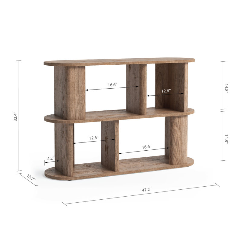 Loon Peak Janarius Low Oak Wood Effect Bookcase with Compact 2-Shelf Design for Living Room