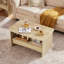 Table basse de style champêtre avec rangement ouvert à 2 niveaux et bords arrondis-1855467829
