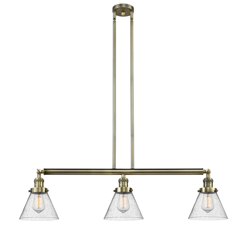 Morgan 3 - Light Kitchen Island Pendant, Seedy, Antique Brass, 6 Watt Vinage LED Bulb