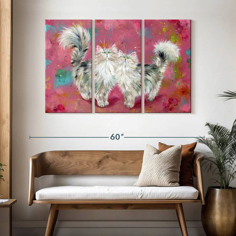 Brampt Two Tabbies On Blossom Pink, 32" H x 50" W
