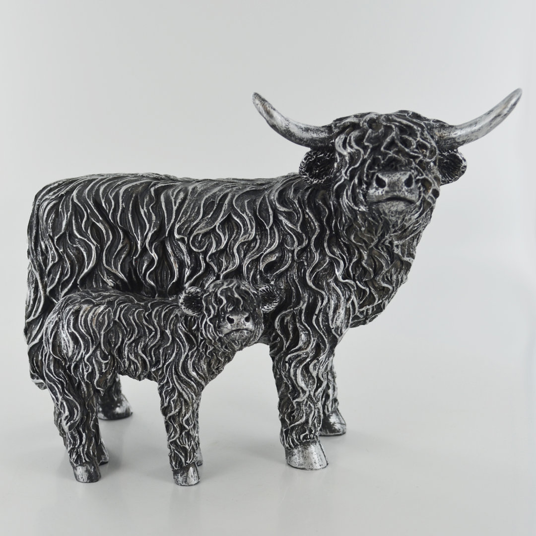 Blyth Highland Cow & Calf Silver Sculpture Figurine