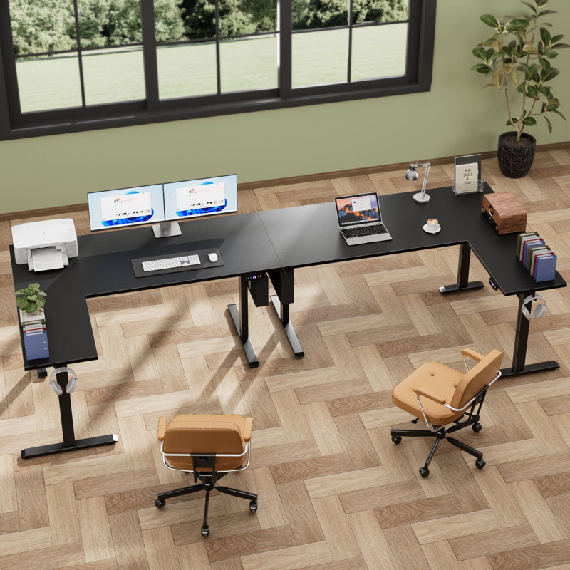 Reversible L-Shaped Electric Standing Desk, Sit-to-Stand Adjustable Height Computer Table with Memory Presets & Storage, Home Office Gaming Desk