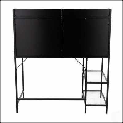 Geo Tier Contemporary Desk with Large Glass Top and Multiple Shelves for Modern Workspaces
