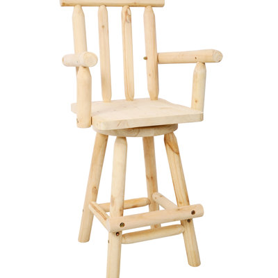 Chaise de café rustique marron pivotante à 360°, en bois de sapin, avec accoudoirs et repose-pieds pour un moment de détente. Tabouret de restaurant pivotant, brun, pour une expérience culinaire délicieuse et mémorable.
