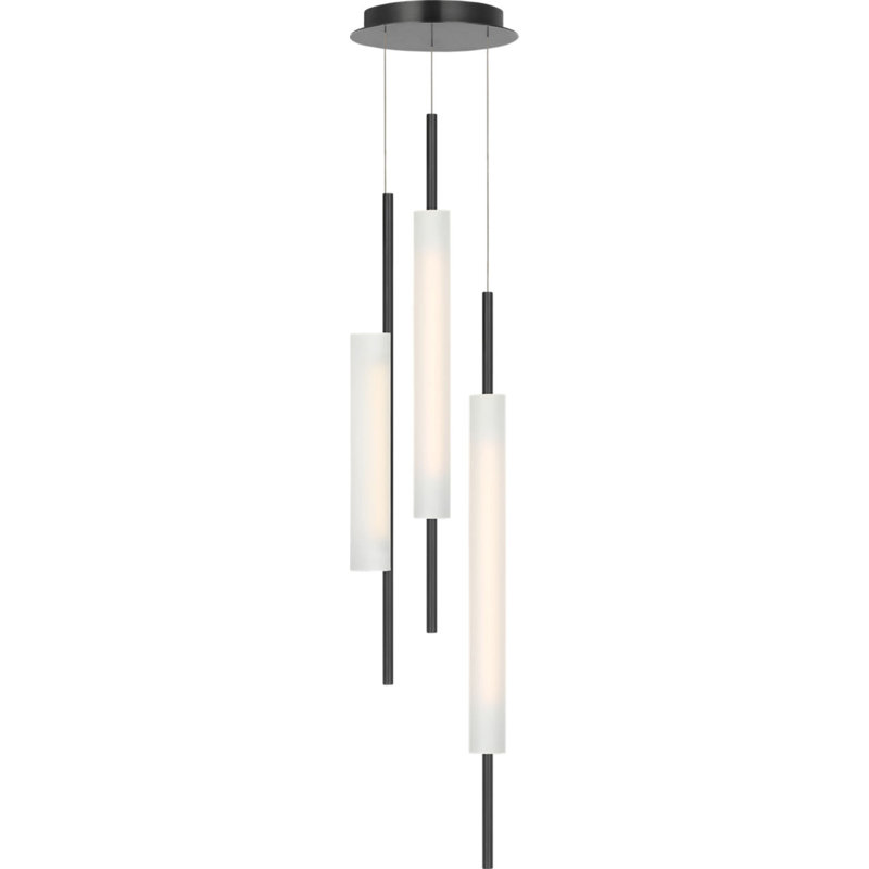 Windchime Chandelier with Soft Etched Glass, Bronze, 39" H x 11.25" W x 11.25" D, 3 Lights
