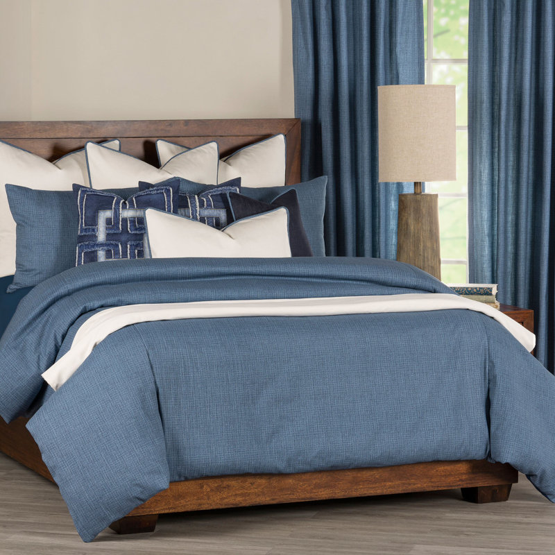 Cotton Duvet Cover & Insert, Full Duvet Cover + 2 Shams + 2 Throw Pillows, Blue