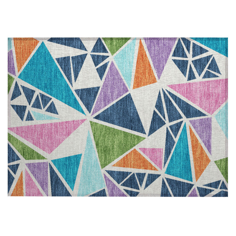 White Geometric Synthetic Washable Rectangular Rug 30" x 20"
