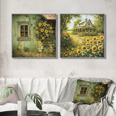 "Tournesols de campagne" par The Cottage I - art mural tournesols - ensemble d'art mural traditionnel 2 pièces